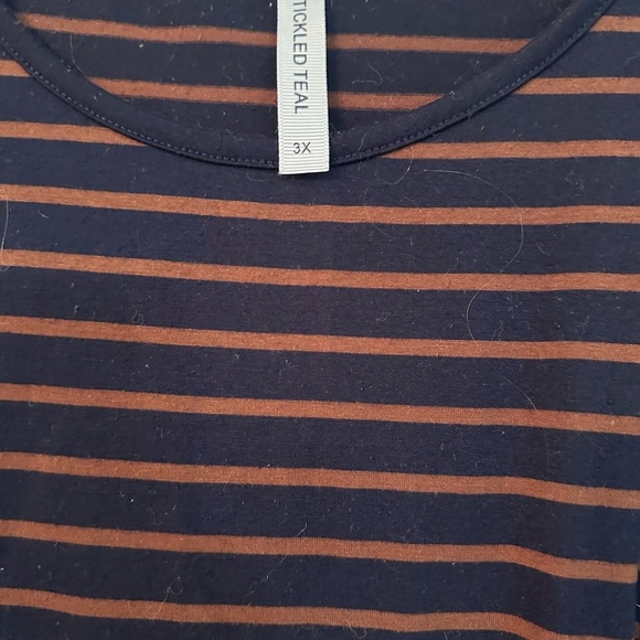 Tickled Teal Navy and Brown Striped Top - Picture 2 of 4